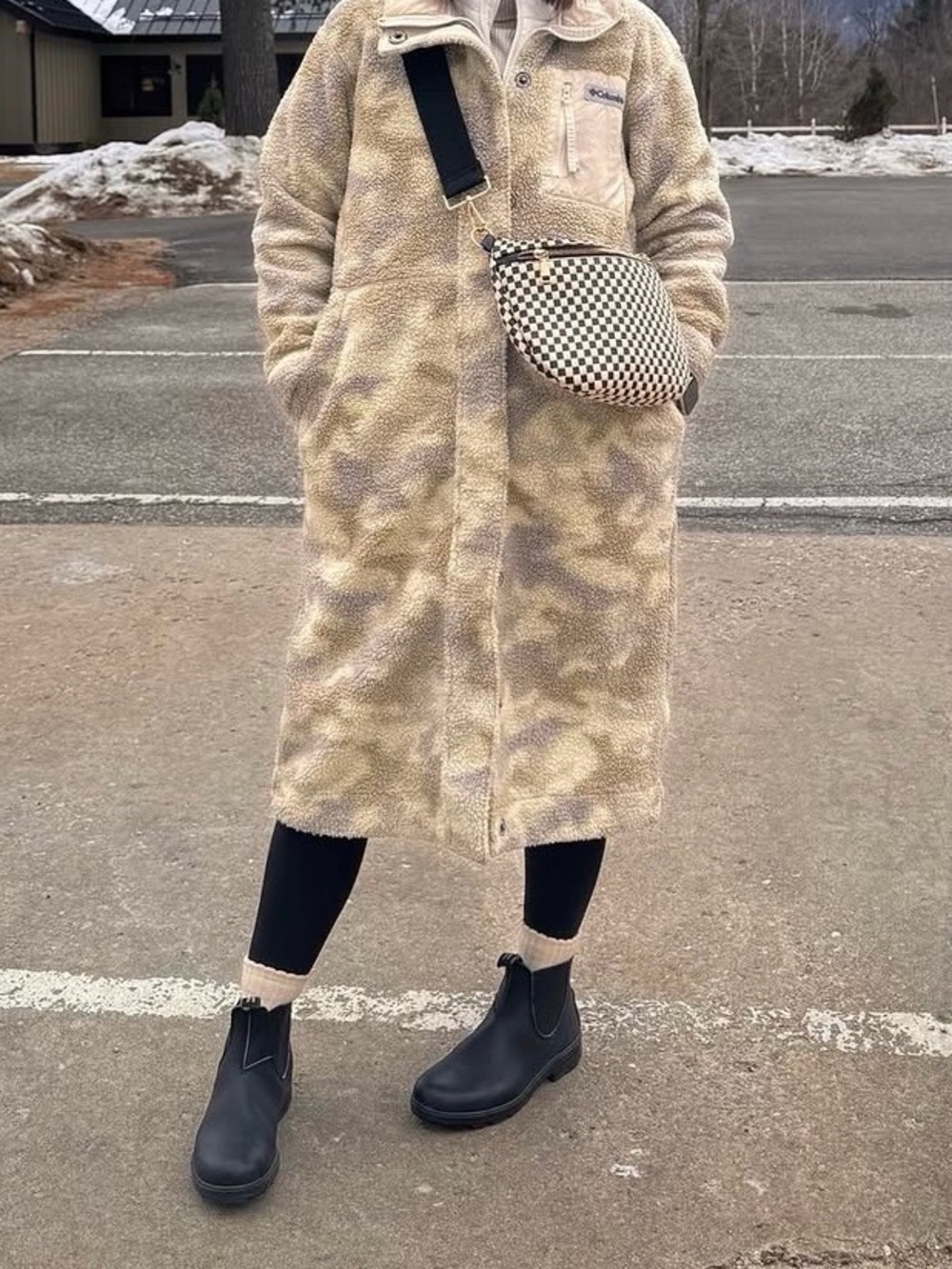 Columbia Women’s Camo Sherpa Fleece Long Jacket Full Snap Front Cozy Winter